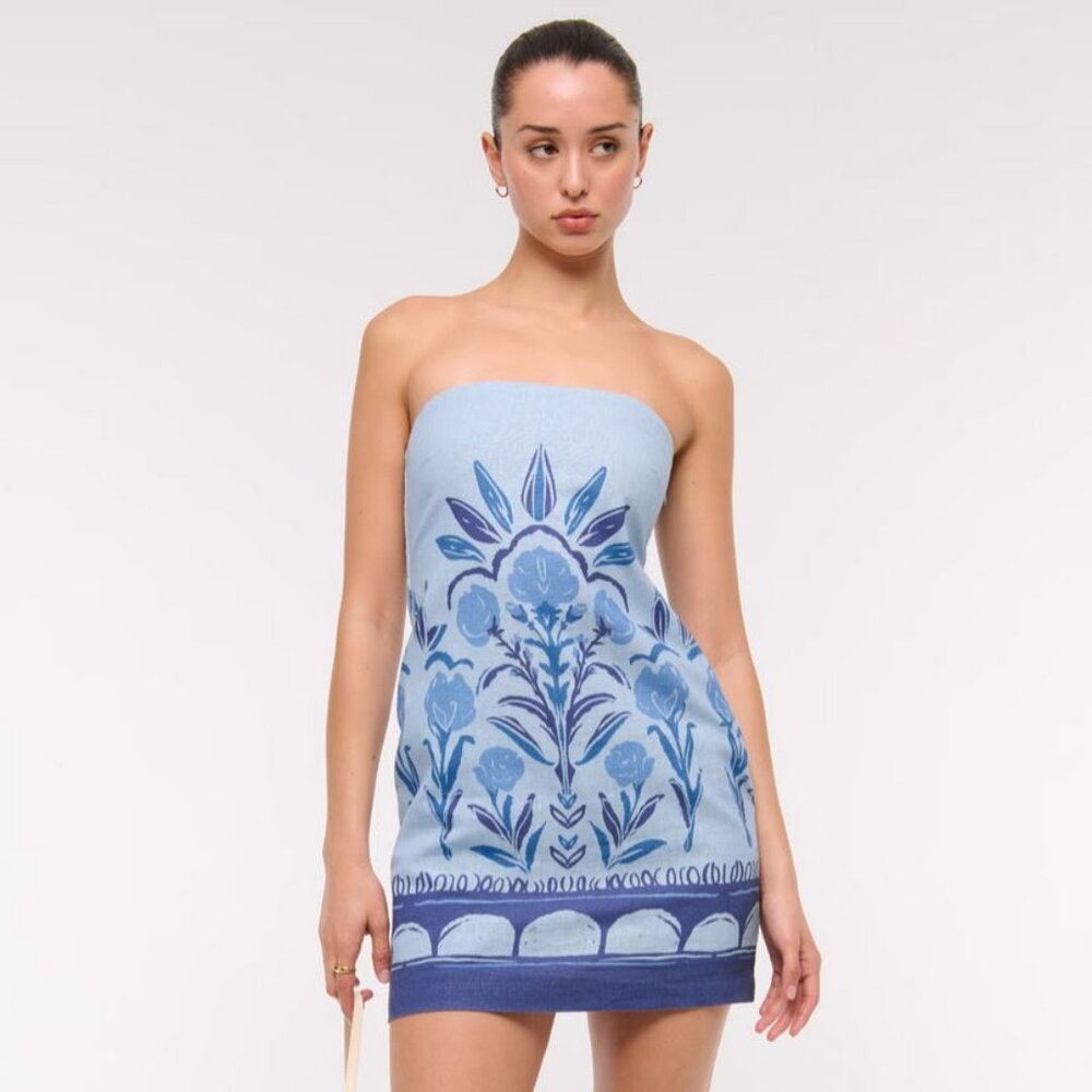 NWT Blue Print - The A&F Scarlett Strapless Linen-Blend Skort | Romper